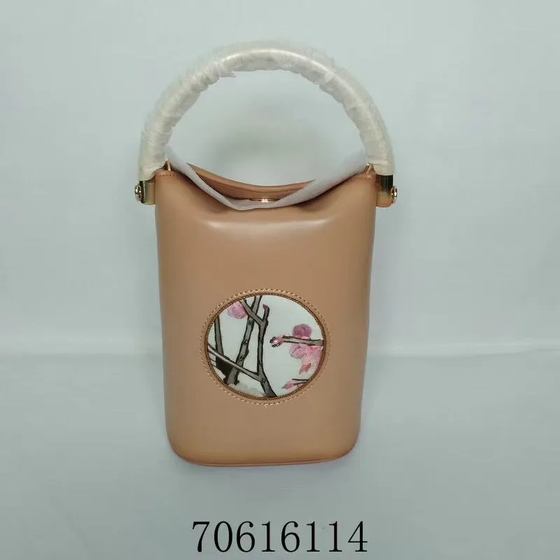 Classic hand su embroidery metal cowhide bag mini bucket pail shoulderbag handbag