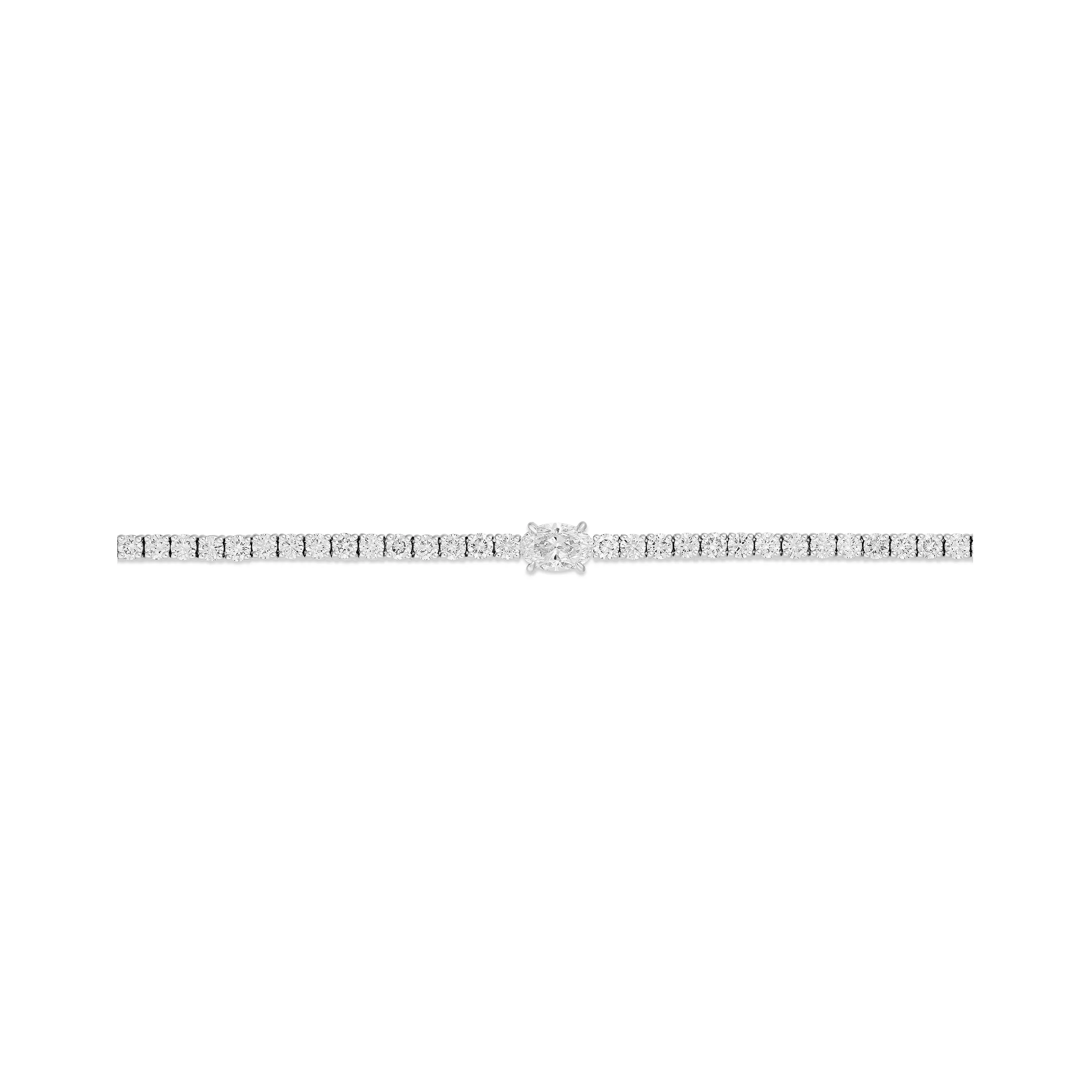 Classic Tennis Bracelet with Single Oval Cut Diamond | White Gold