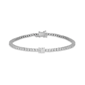 Classic Tennis Bracelet with Single Oval Cut Diamond | White Gold