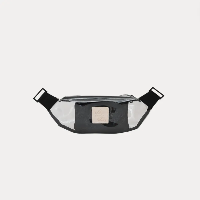 Clear Fanny Pack/Crossbody Bag with Black Leather   Black Hardware   Pauly Pouch Organizer