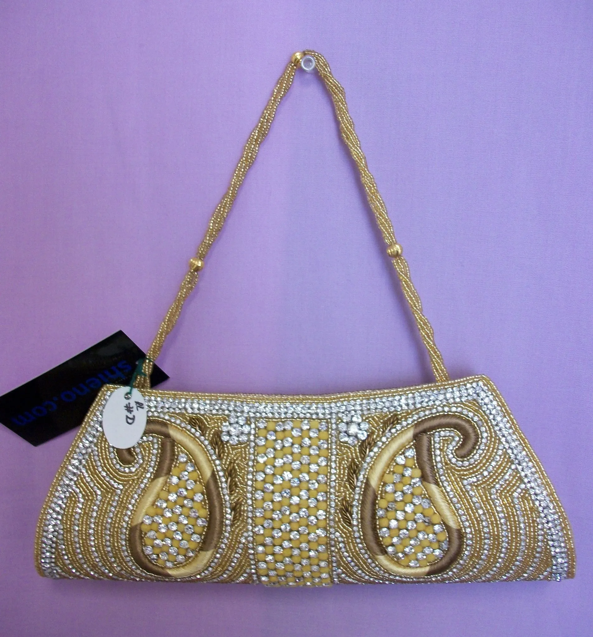 Clutch 2722 Golden Beads Wedding Wear Clutch Purse Shieno