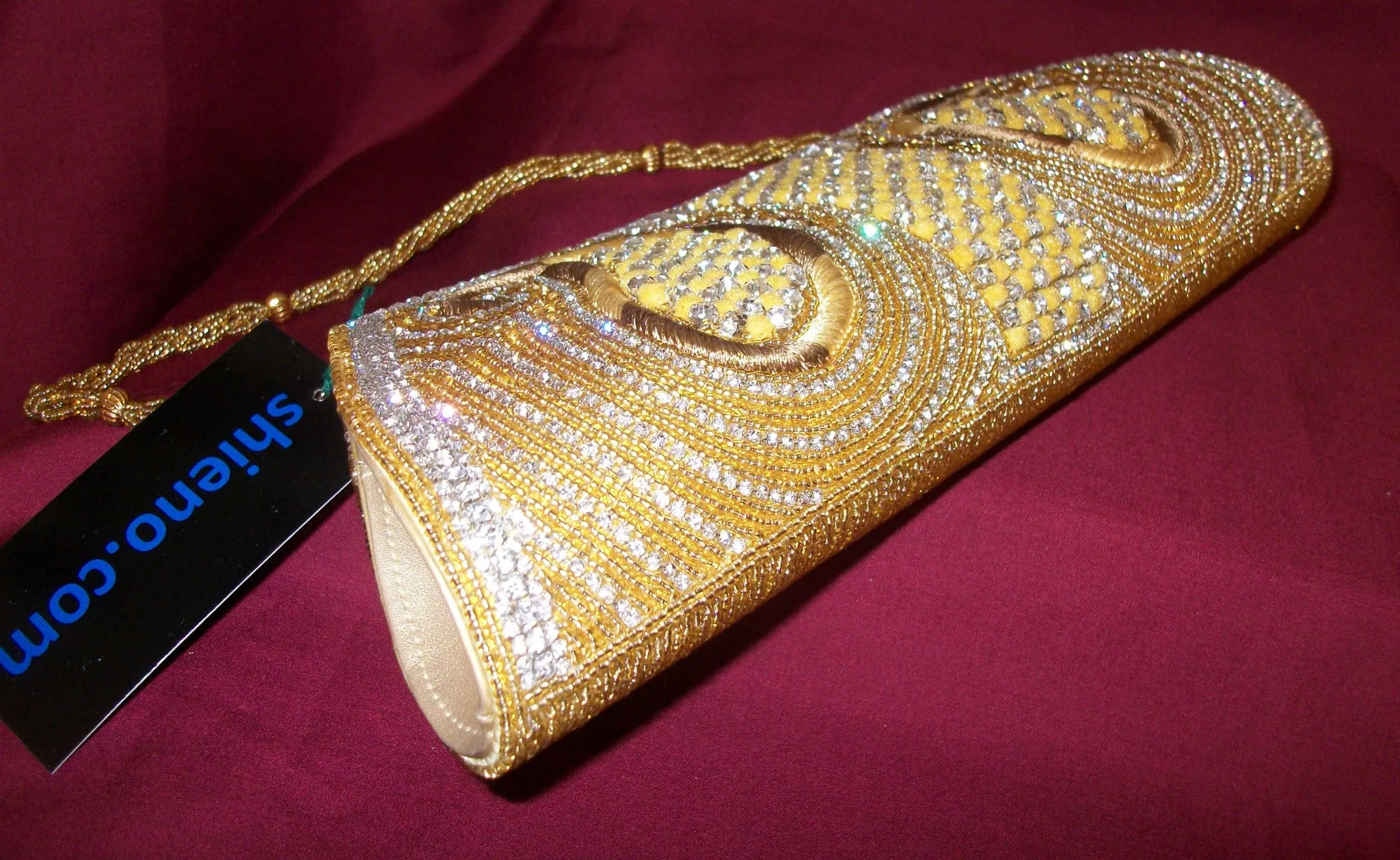 Clutch 2722 Golden Beads Wedding Wear Clutch Purse Shieno