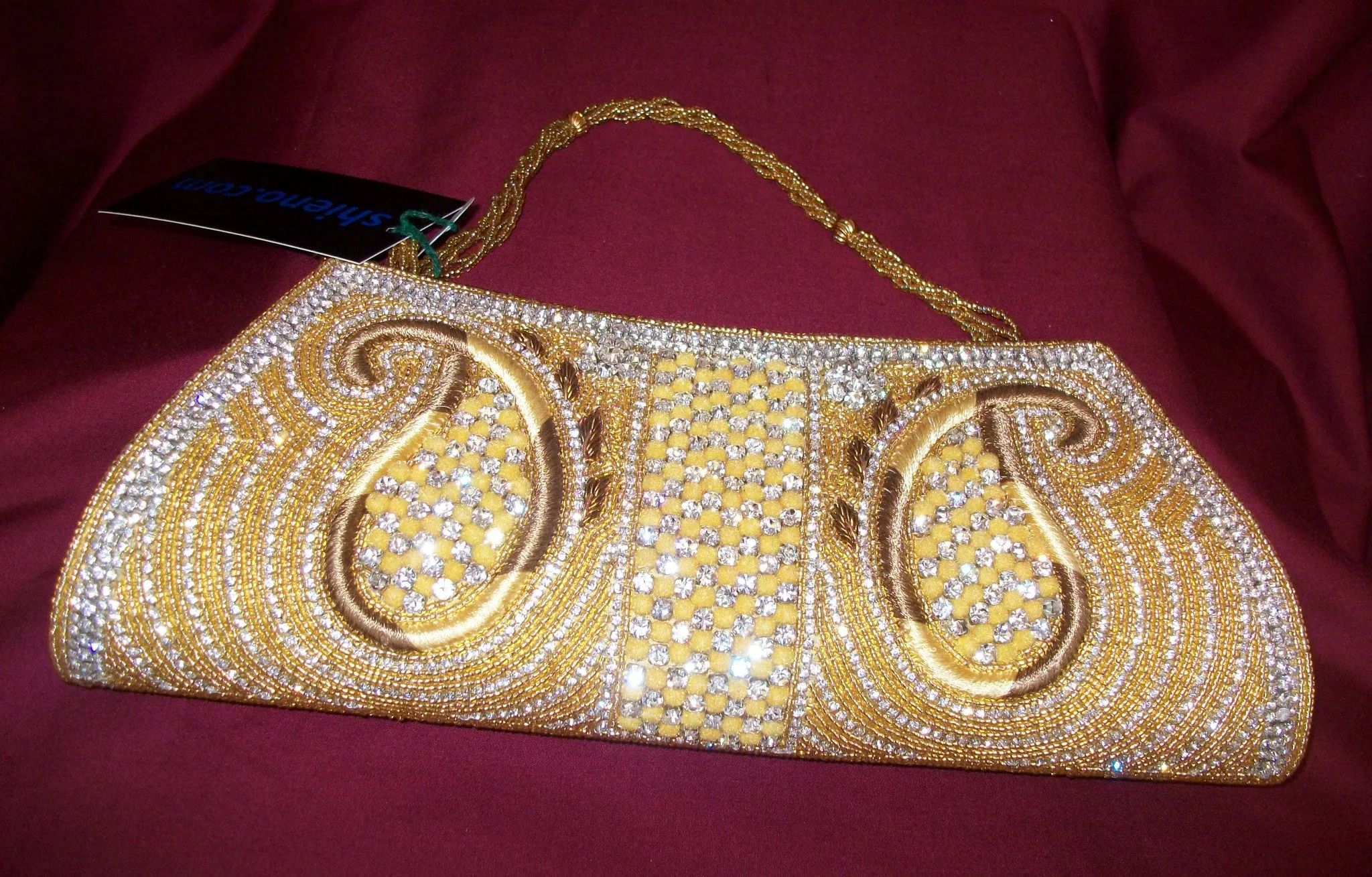 Clutch 2722 Golden Beads Wedding Wear Clutch Purse Shieno