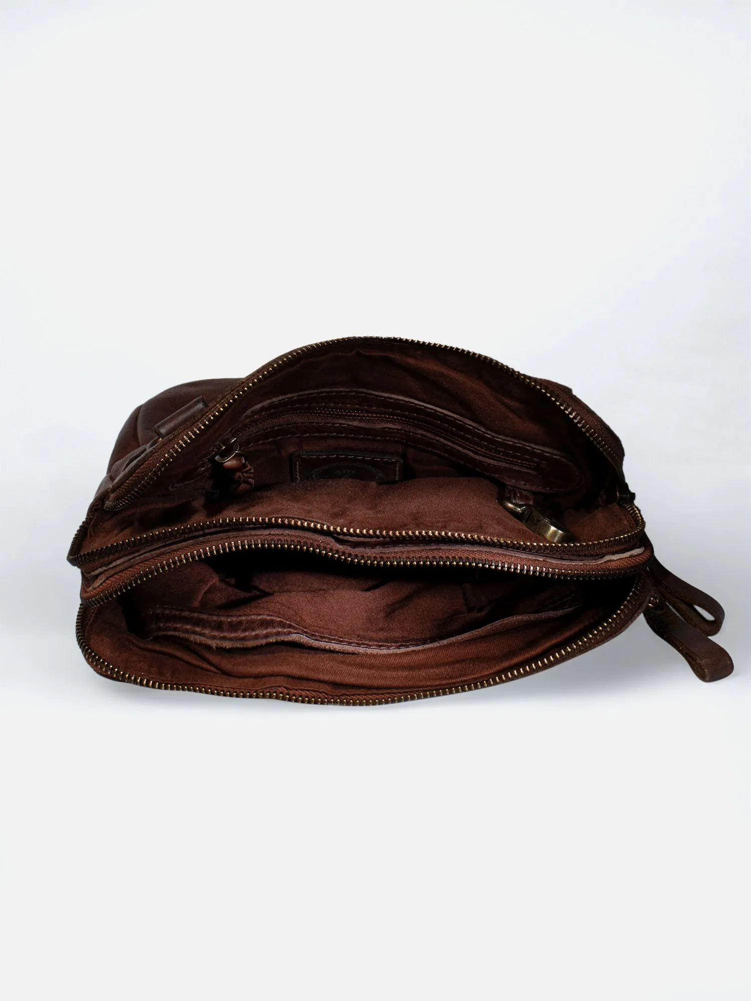 Cognac Leather Washed Look Crossbody Bag