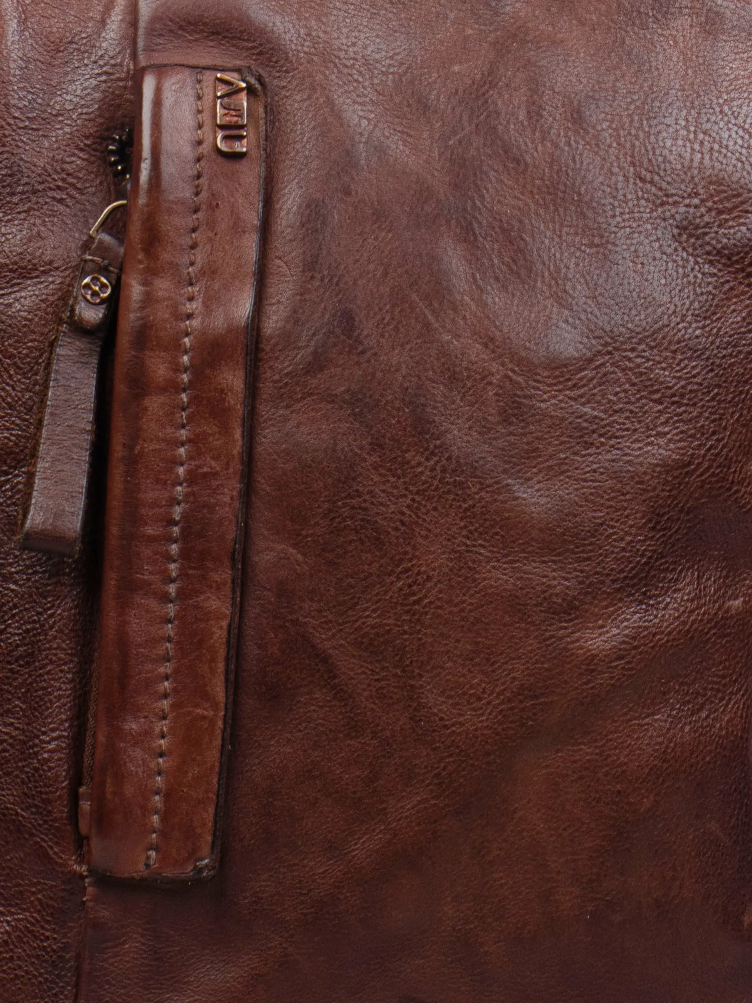 Cognac Leather Washed Look Crossbody Bag