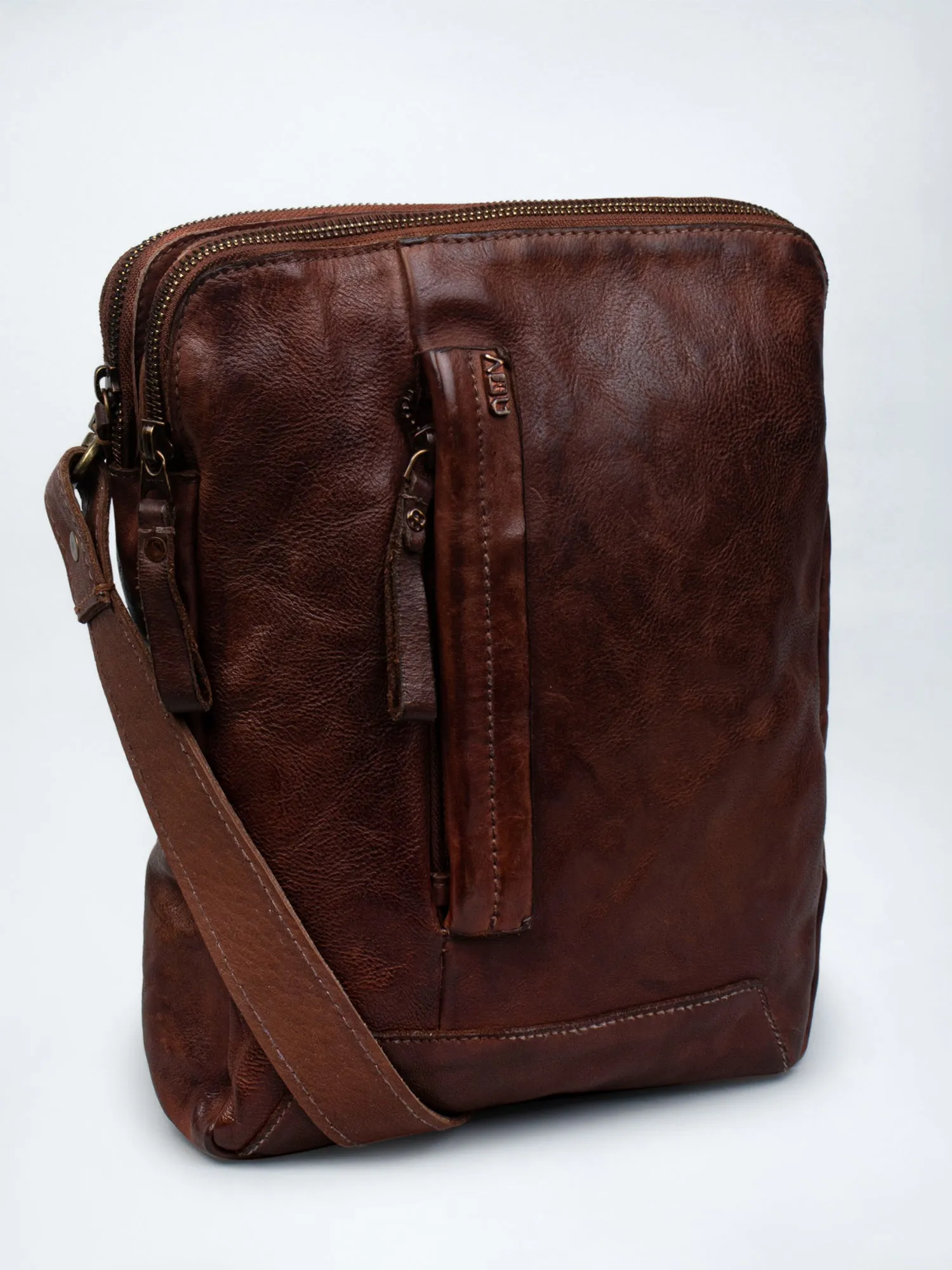 Cognac Leather Washed Look Crossbody Bag