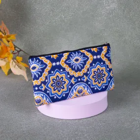 Cotton Purse Blue with Mustered Flower Design.