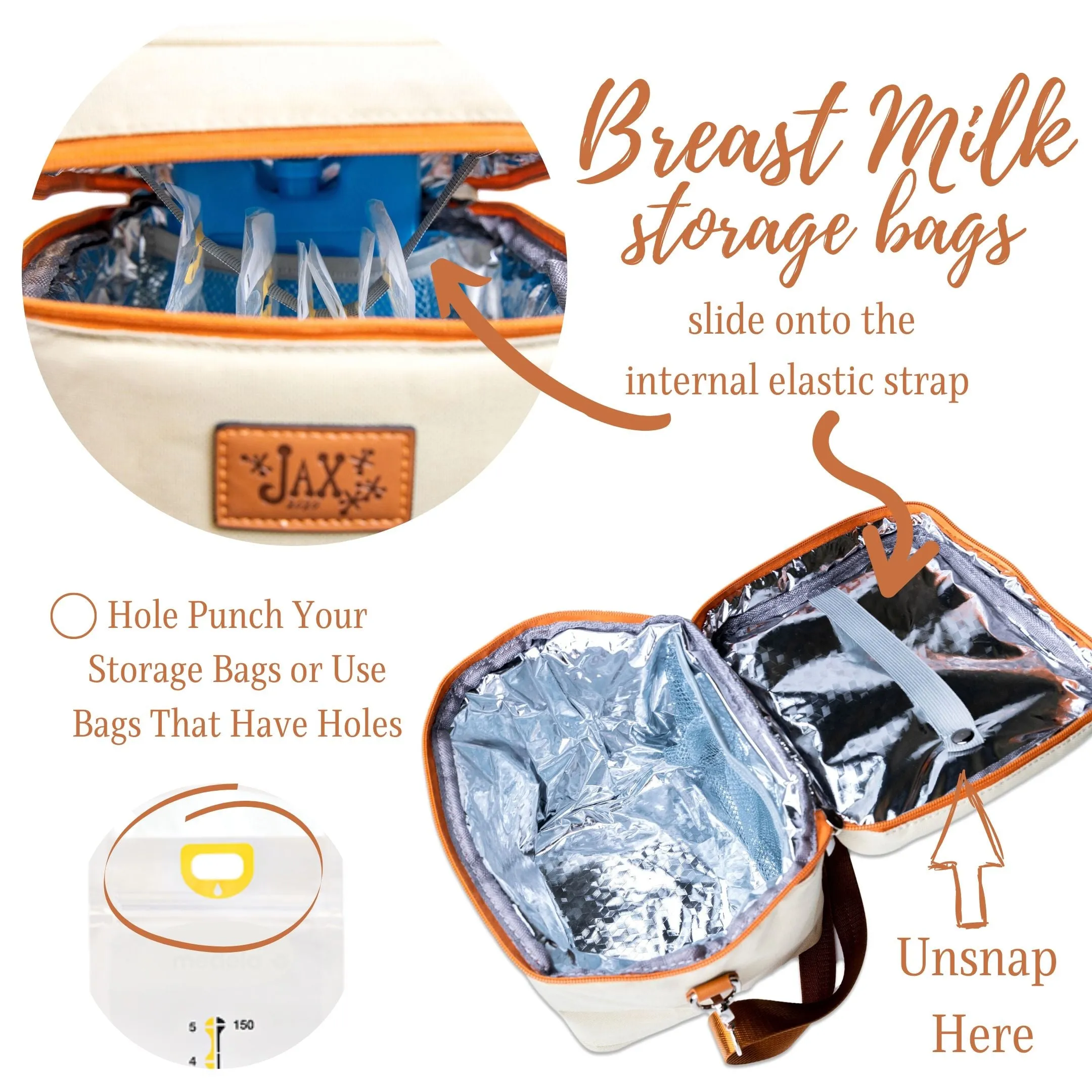 Cream Breastmilk Cooler Bag | Lunch Bag - Insulated Container for 6 Large Bottles or Storage Bags (Boho Cream)