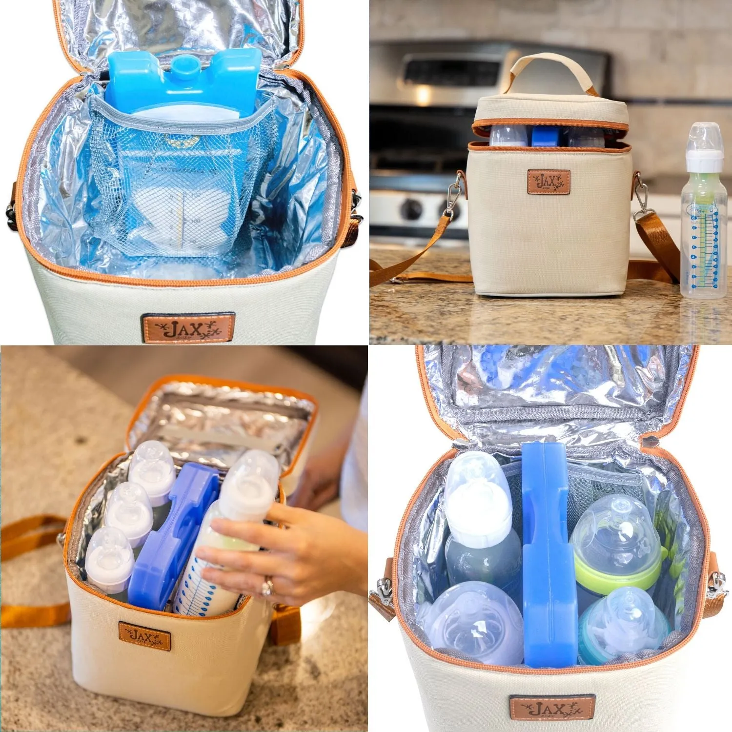 Cream Breastmilk Cooler Bag | Lunch Bag - Insulated Container for 6 Large Bottles or Storage Bags (Boho Cream)