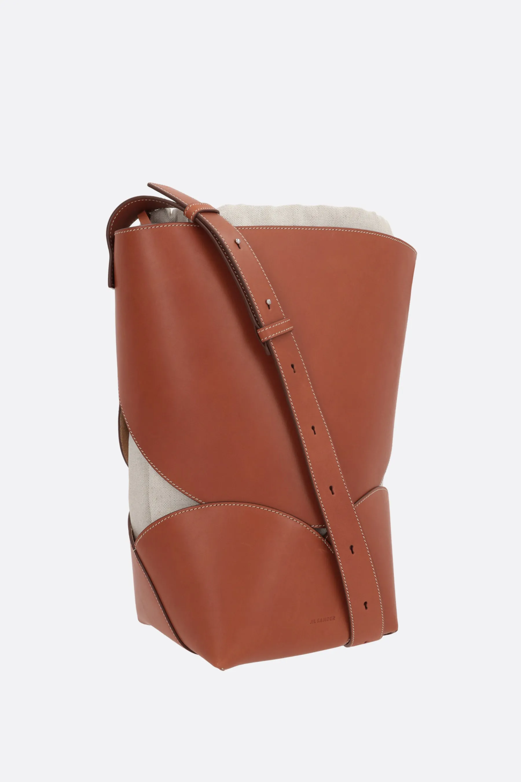 Curve medium smooth leather and canvas bucket bag