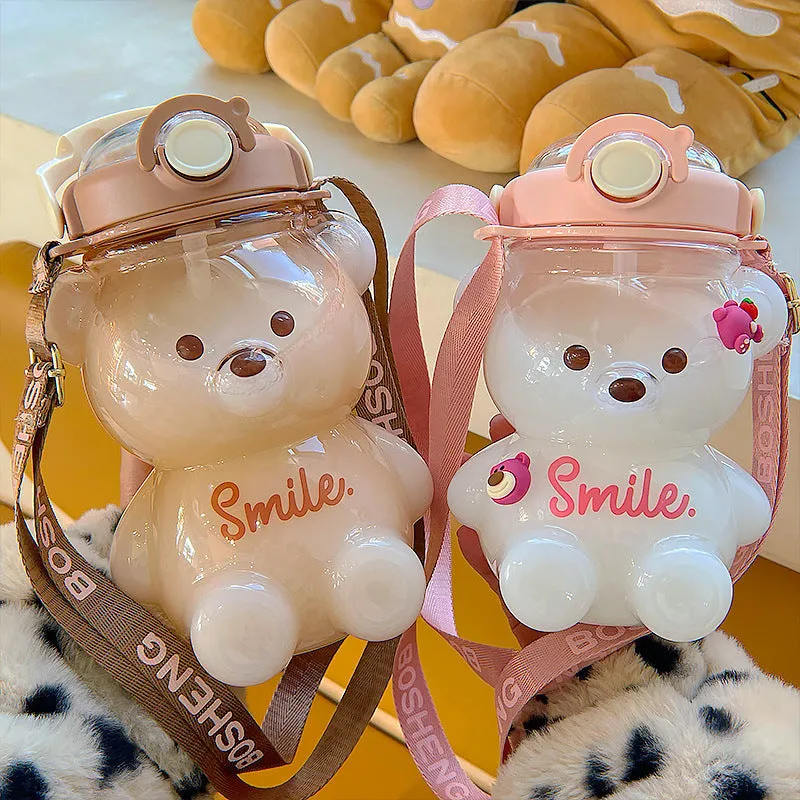 Cute Bear Built-in Straw Water Bottle