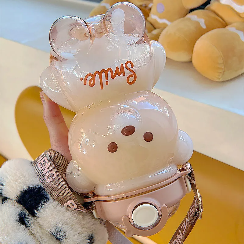 Cute Bear Built-in Straw Water Bottle