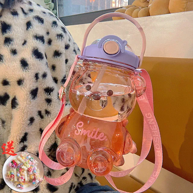 Cute Bear Built-in Straw Water Bottle