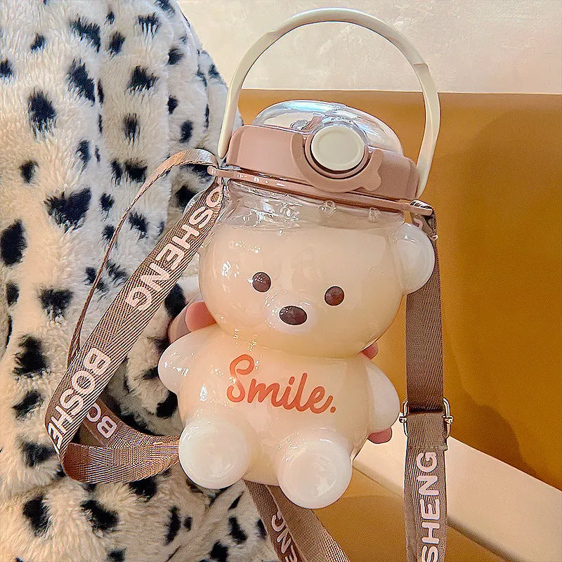 Cute Bear Built-in Straw Water Bottle