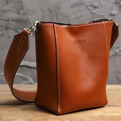 Cute Coffee LEATHER WOMEN Bucket SHOULDER BAG Barrel Crossbody Purses FOR WOMEN