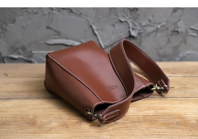 Cute Coffee LEATHER WOMEN Bucket SHOULDER BAG Barrel Crossbody Purses FOR WOMEN