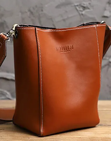 Cute Coffee LEATHER WOMEN Bucket SHOULDER BAG Barrel Crossbody Purses FOR WOMEN