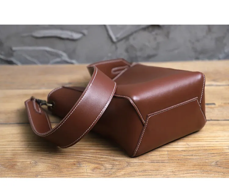 Cute Coffee LEATHER WOMEN Bucket SHOULDER BAG Barrel Crossbody Purses FOR WOMEN