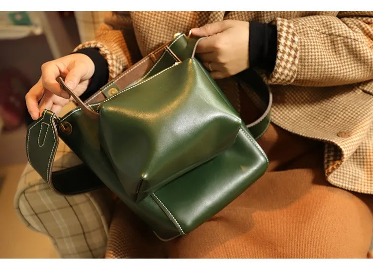 Cute Coffee LEATHER WOMEN Bucket SHOULDER BAG Barrel Crossbody Purses FOR WOMEN