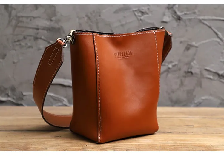 Cute Coffee LEATHER WOMEN Bucket SHOULDER BAG Barrel Crossbody Purses FOR WOMEN