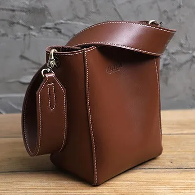 Cute Coffee LEATHER WOMEN Bucket SHOULDER BAG Barrel Crossbody Purses FOR WOMEN