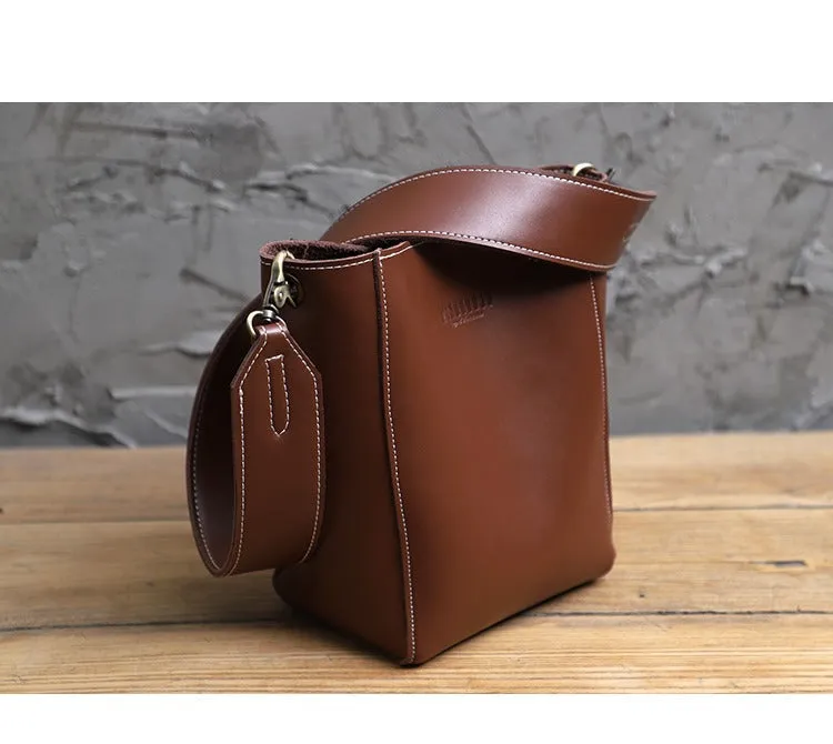 Cute Coffee LEATHER WOMEN Bucket SHOULDER BAG Barrel Crossbody Purses FOR WOMEN