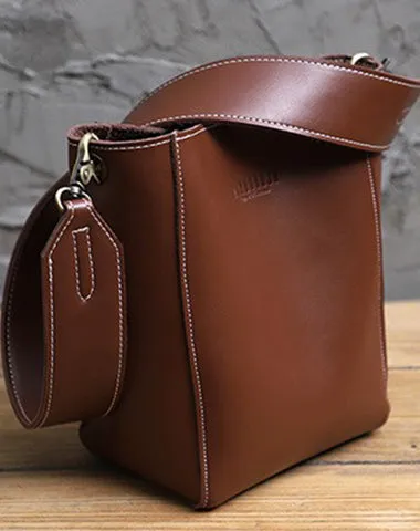 Cute Coffee LEATHER WOMEN Bucket SHOULDER BAG Barrel Crossbody Purses FOR WOMEN