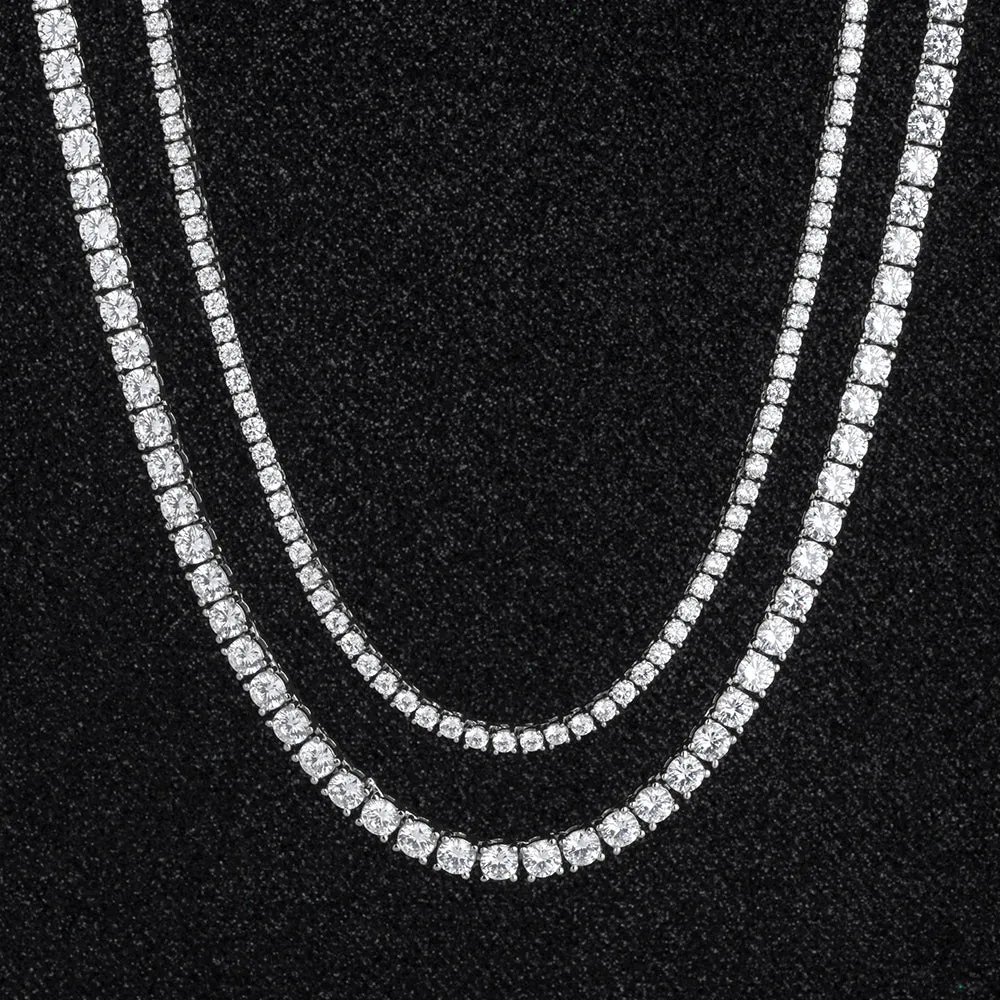 CZ Diamond Mens Tennis Chain Necklace Set in White Gold(5mm 24'' 3mm 22'') KRKC