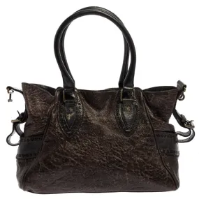 Dark Brown Shimmer Leather Small Studded Chef De Jour Bag