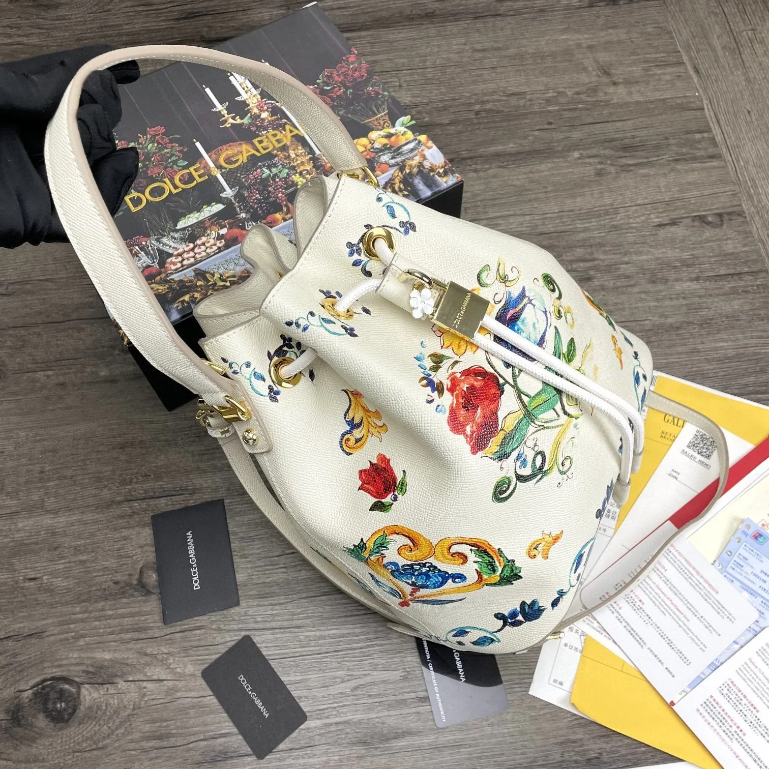 DG Print Crespo Bucket Bag Multicolor With Branded Plate For Women DG Bag