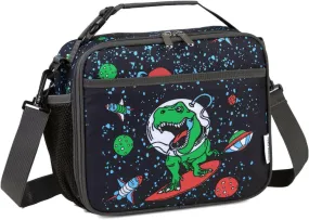 Dinosaur Lunch Bag, Kids Insulated Lunch Bag with Adjustable Clip-On Handle Kids Lunch Box for Girls Boys School Picnic Lightweight Reusable Lunch Handbag with External Bottle Holder