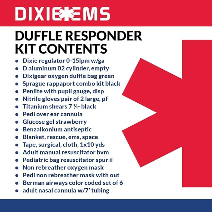 Dixie EMS O2 Duffle Responder Kit with Oxygen D Tank and Regulator