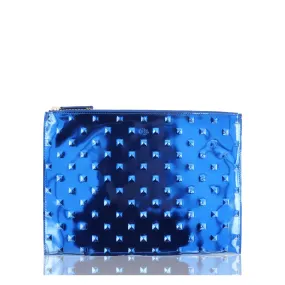 ELA STUDDED EDITOR'S POUCH MIRROR BLUE CLUTCH NEW WITH TAGS