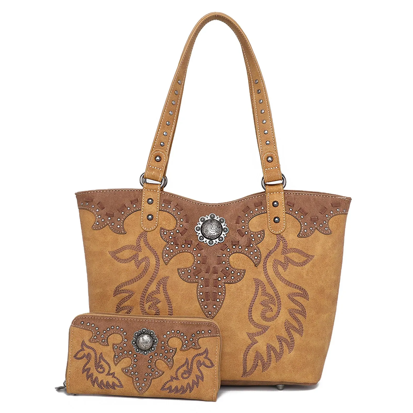 Embroidered Concealed Carry Shoulder Bag Tote