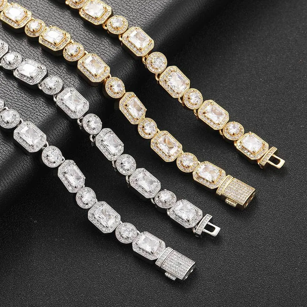 Emerald Cut Mix Clustered Tennis Chain - 10mm