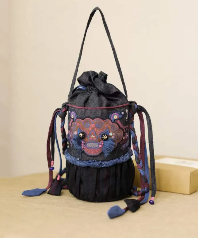 Ethnic Style Embroidered Drawstring Bucket Bag HJ1037