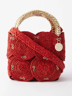 Eyelet raffia and chainmail bucket bag