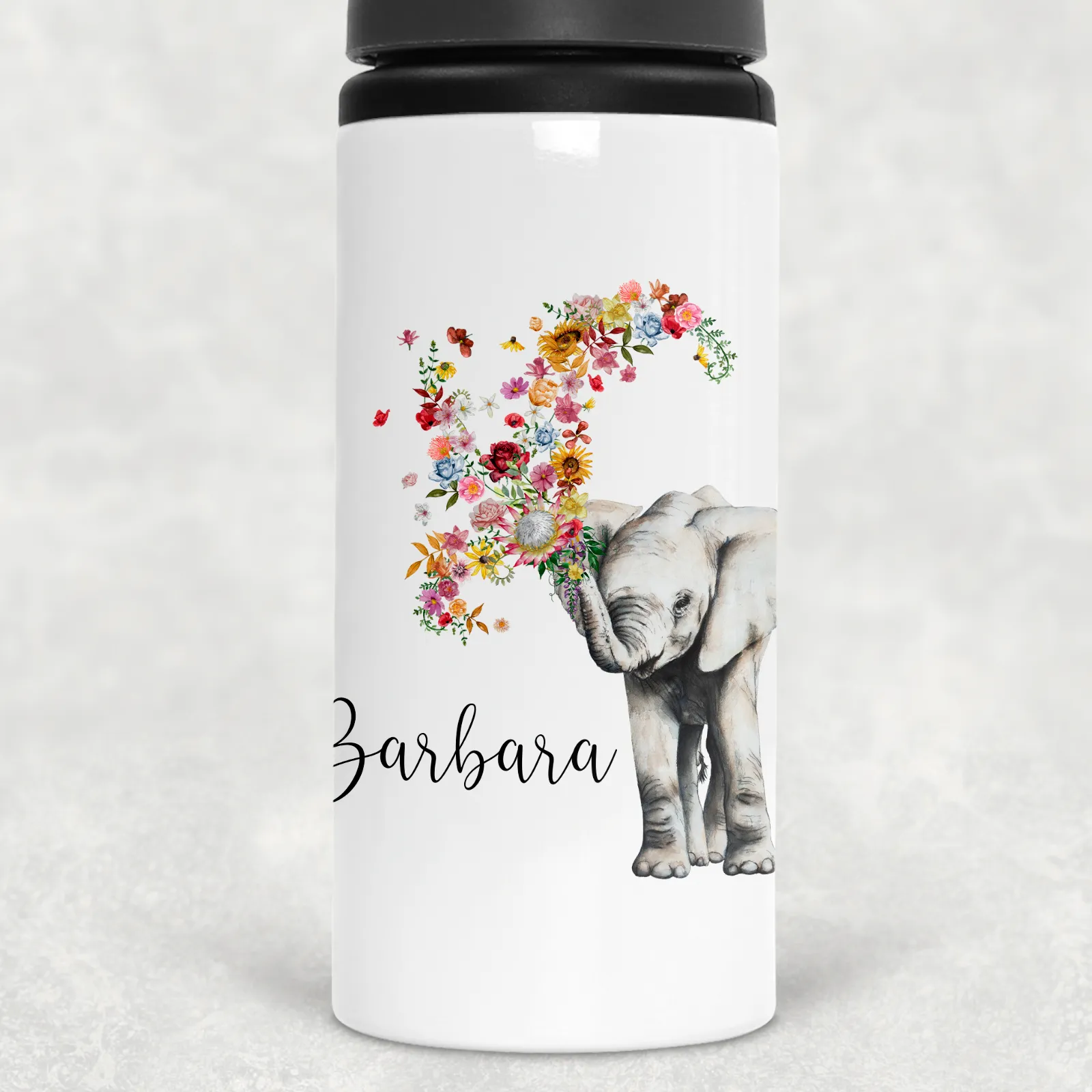 Floral Elephant Personalised Aluminium Straw Water Bottle 650ml