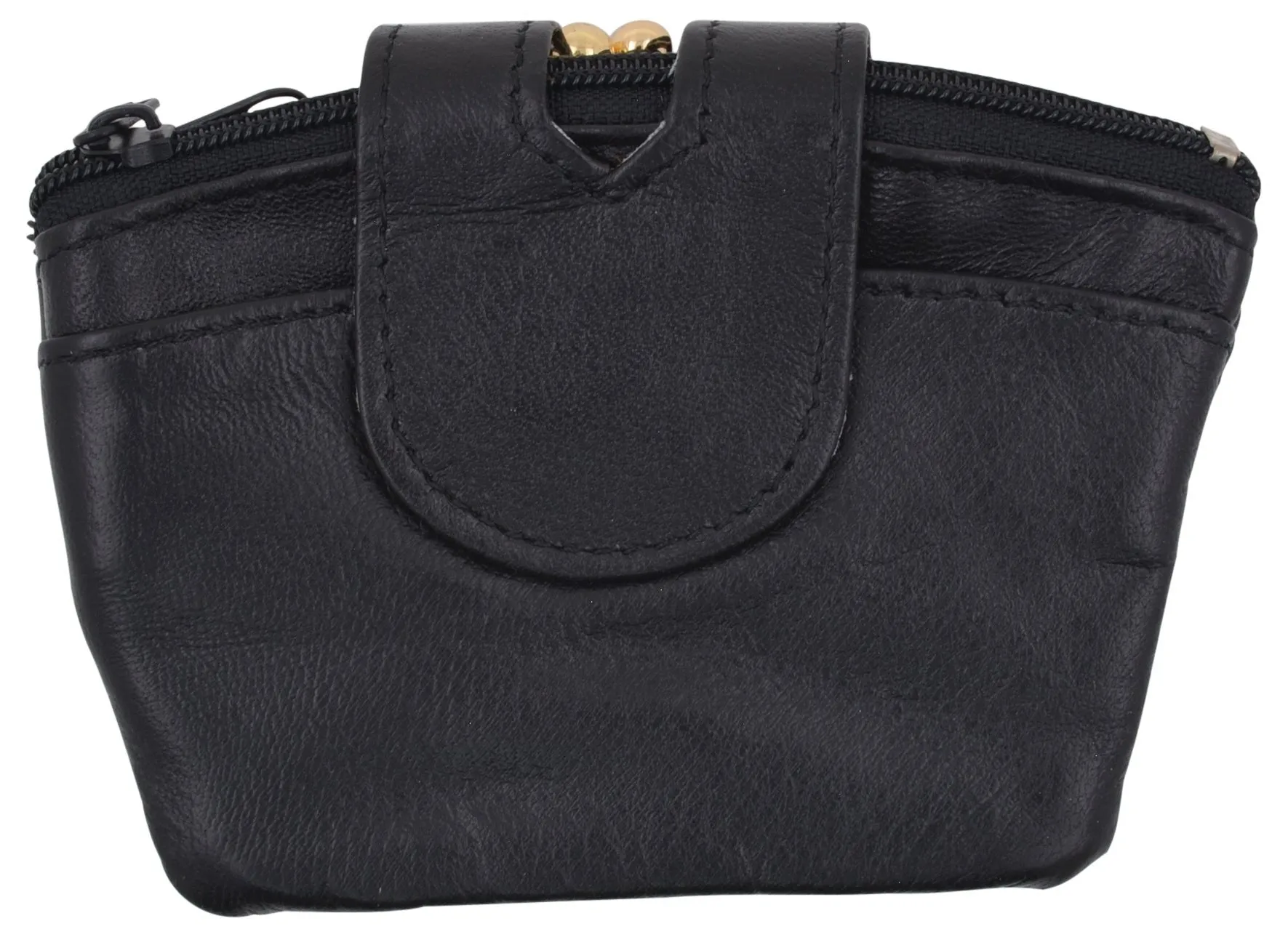 Genuine Leather Ladies Black Triple Change Coin Purse