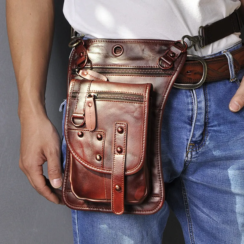 Genuine leather Men's punk Fanny pack Cow Boy Hip Bag