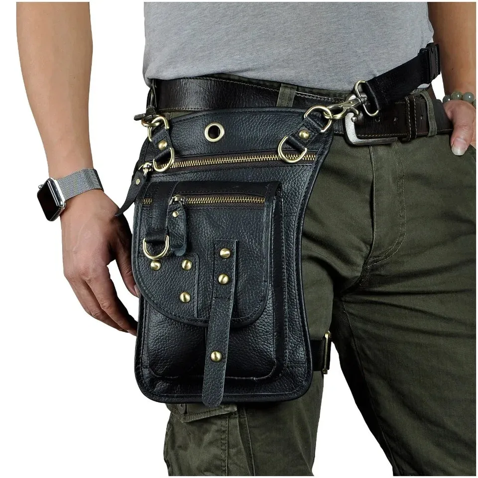 Genuine leather Men's punk Fanny pack Cow Boy Hip Bag