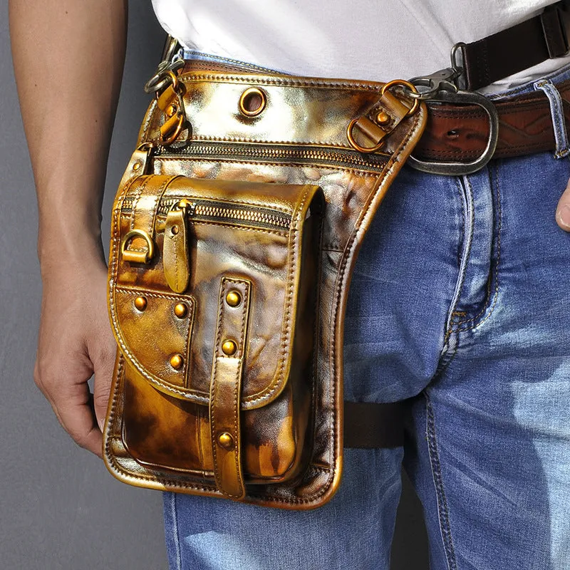 Genuine leather Men's punk Fanny pack Cow Boy Hip Bag