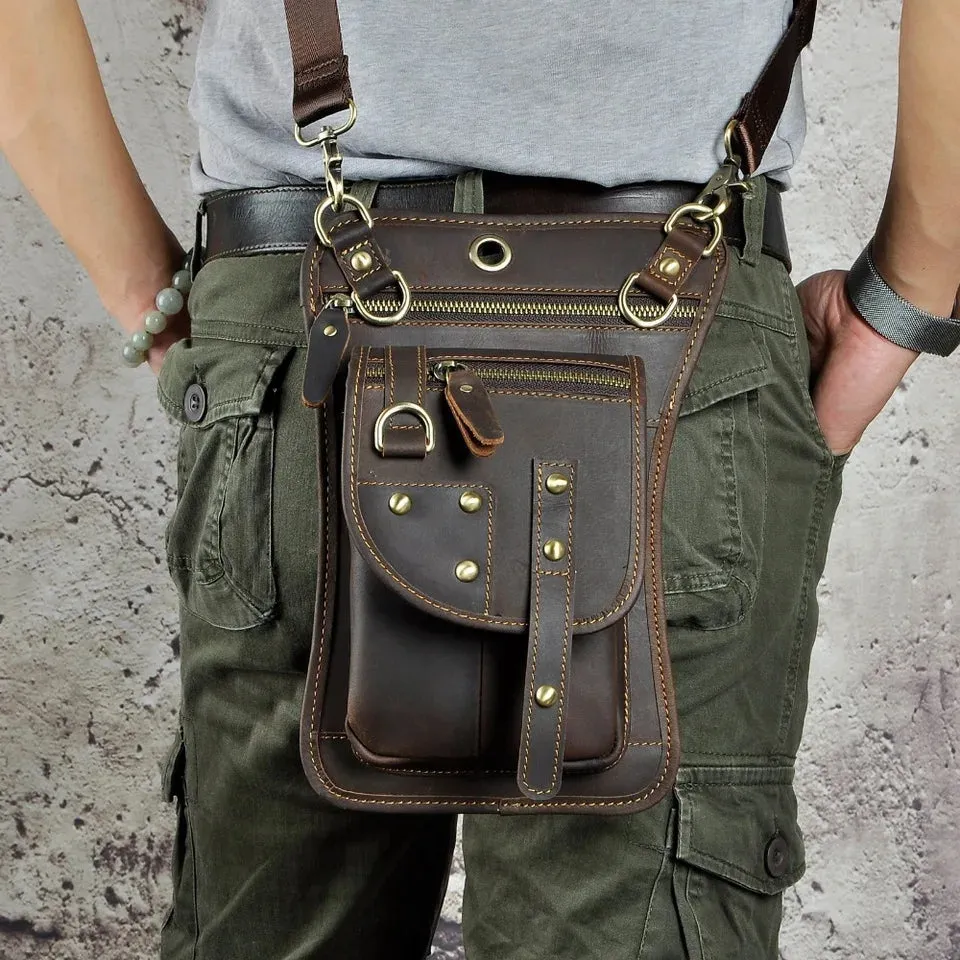 Genuine leather Men's punk Fanny pack Cow Boy Hip Bag