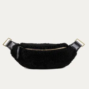 Genuine Shearling Fanny Pack   Crossbody Bag | Black   Gold Hardware