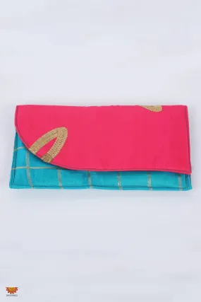 Girls Dark Pink and Blue Women’s Multipurpose Fabric Clutch