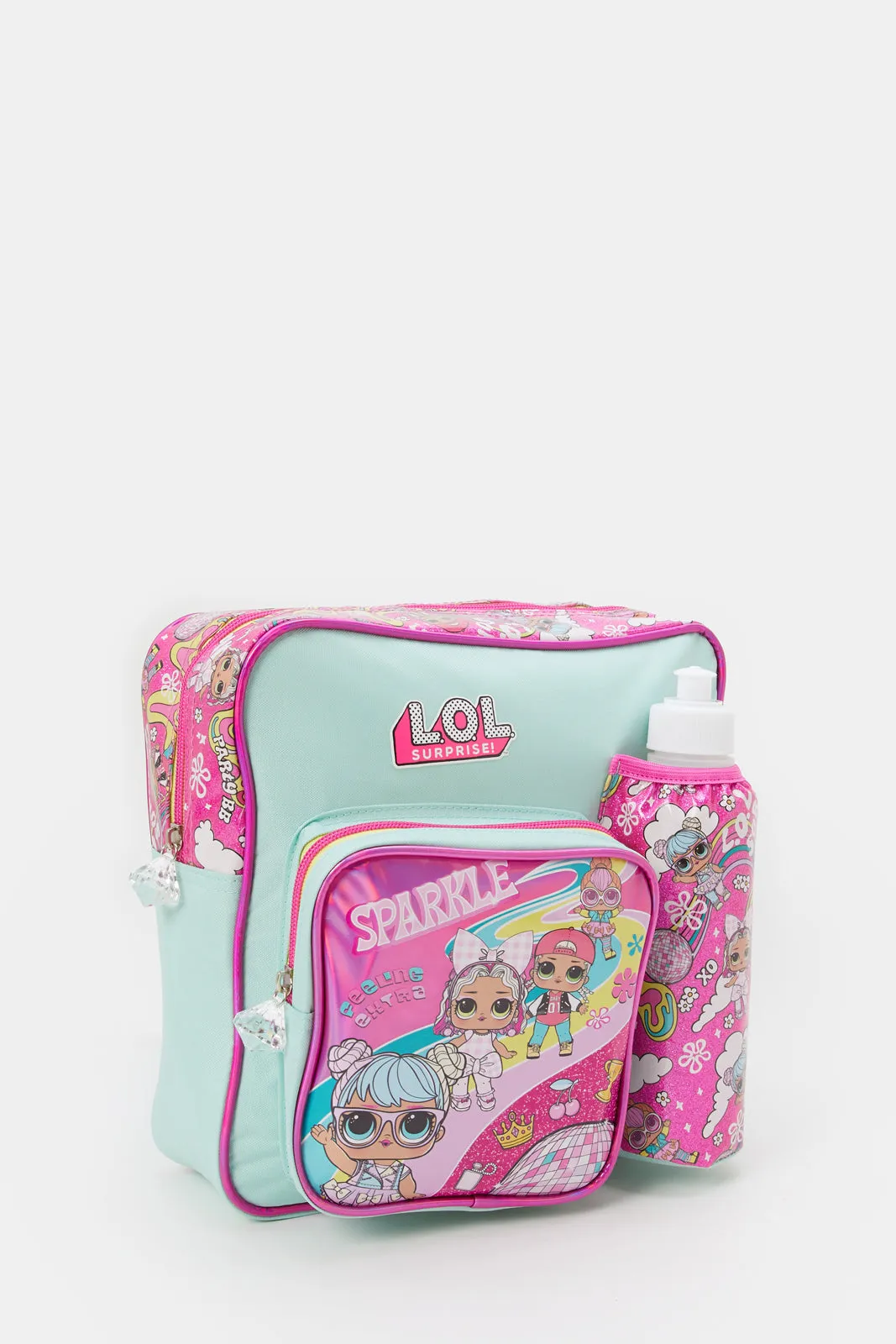 Girls Pink Lol Surprise Kinder Bag With Water Bottle And Lunch Box (3 Piece)