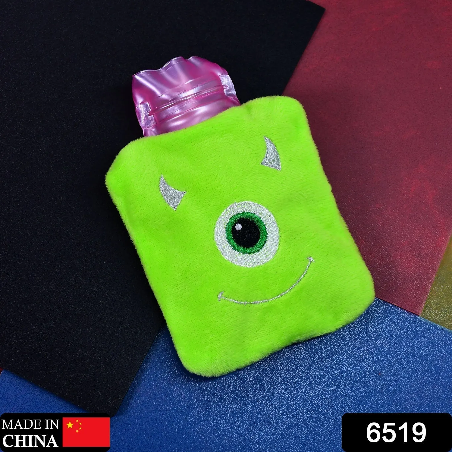 Green One-Eyed Monster Print Small Hot Water Bag with Cover for Pain Relief