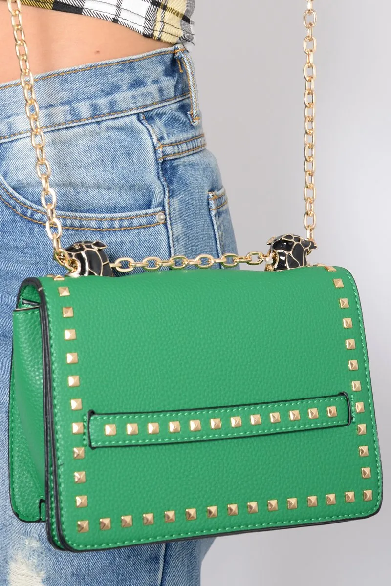 Green Studded Animal Head Clutch Bag -Mona