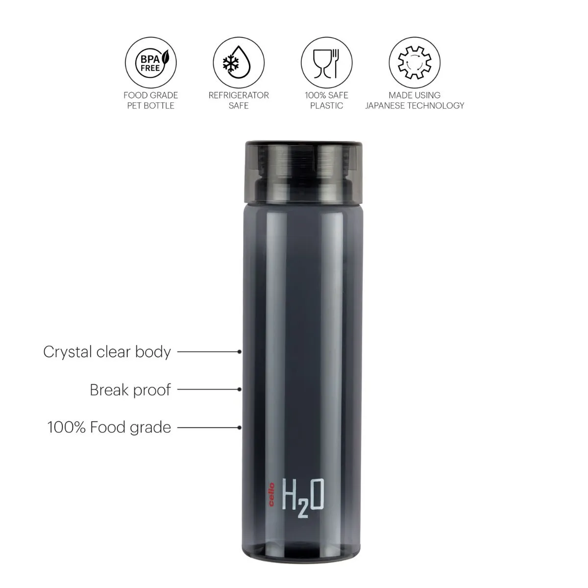 H2O Plastic Water Bottle, 1000ml