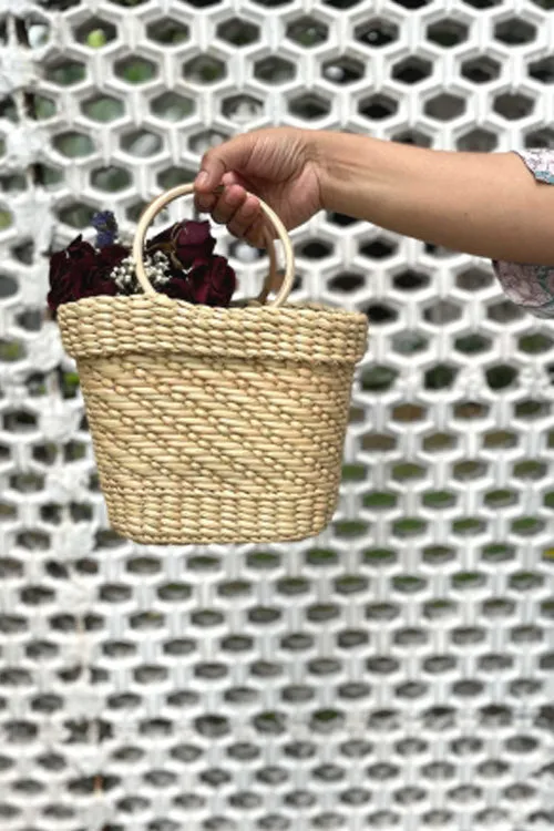 Handcrafted Mini Bucket Bag With Cane Handles